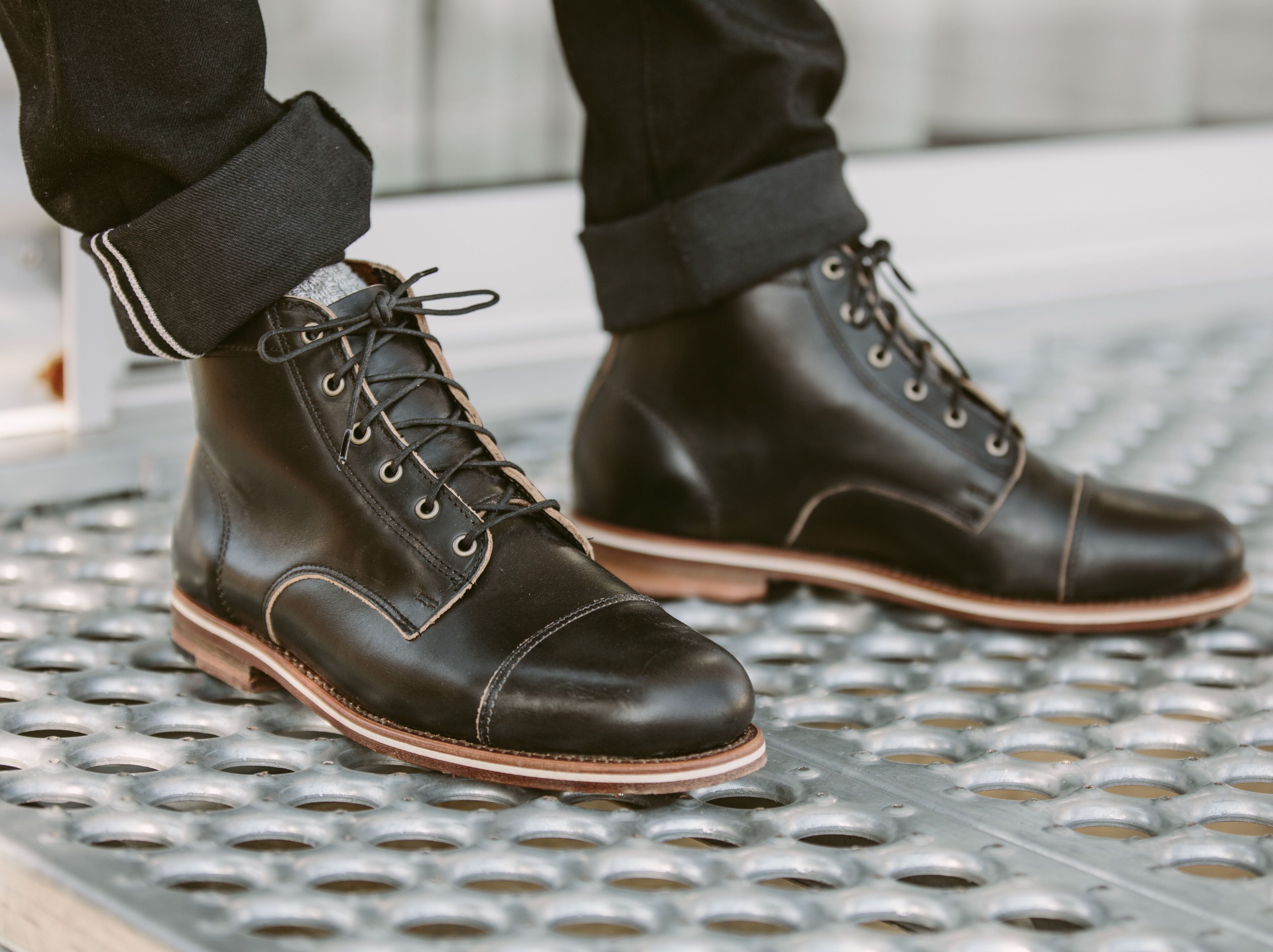 Men's Black Round Toe Leather Boots HELM Boots Men's Black Round Toe Leather Boots HELM Boots