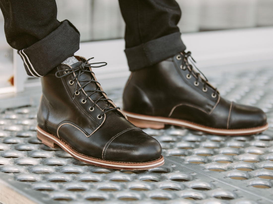 mens black round toe leather boots