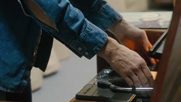 Placing a record on the record player