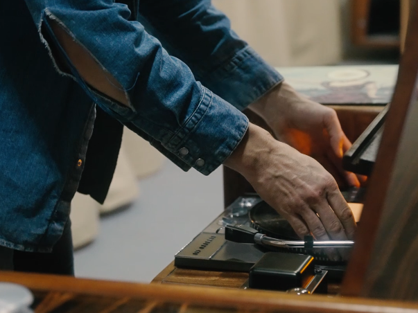 Placing a record on the record player