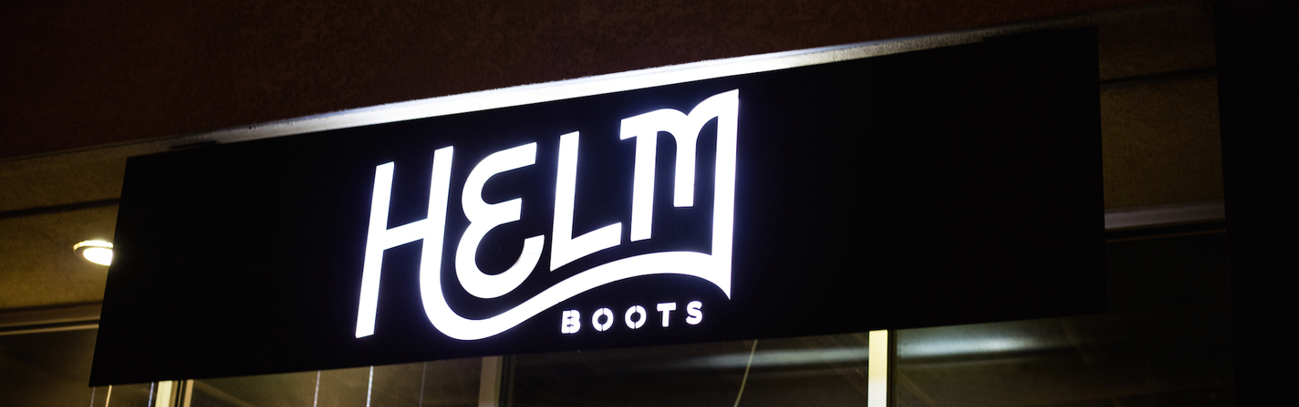 HELM boots sign